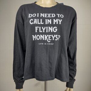 NWT Life is Good dark gray Flying Monkeys long sleeve crusher tee ladies XL